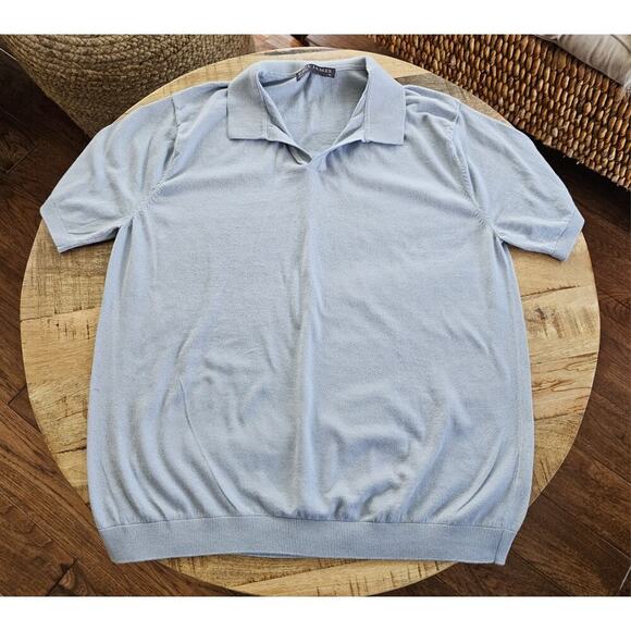 Paul James Ultra Fine Cotton Nathan Buttonless Polo Shirt Blue Men's XL Luxury - Picture 1 of 4